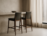 Antonia Solid Wood Counter Stool (Top Grain Leather), Dark Brown